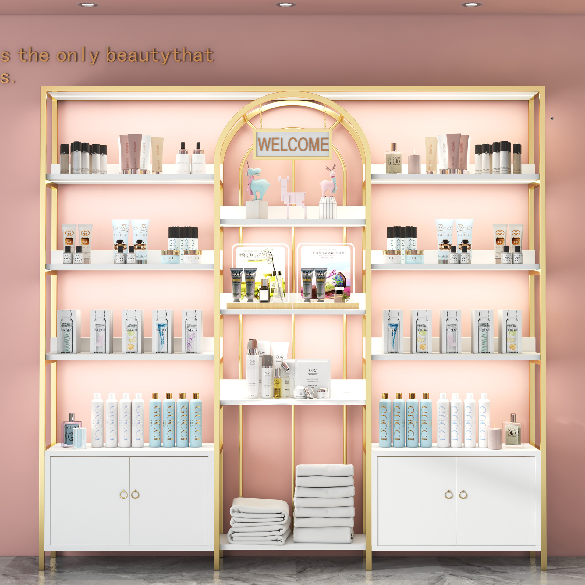 轻奢化妆品展示架美容院产品柜护肤品陈列柜货架网红美甲店置物架