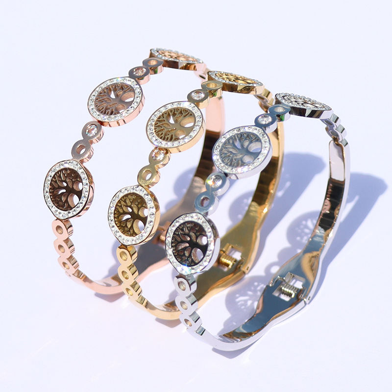 生命树手镯镀金钛钢不锈钢女士手环玫瑰金手镯网红同款一件代发