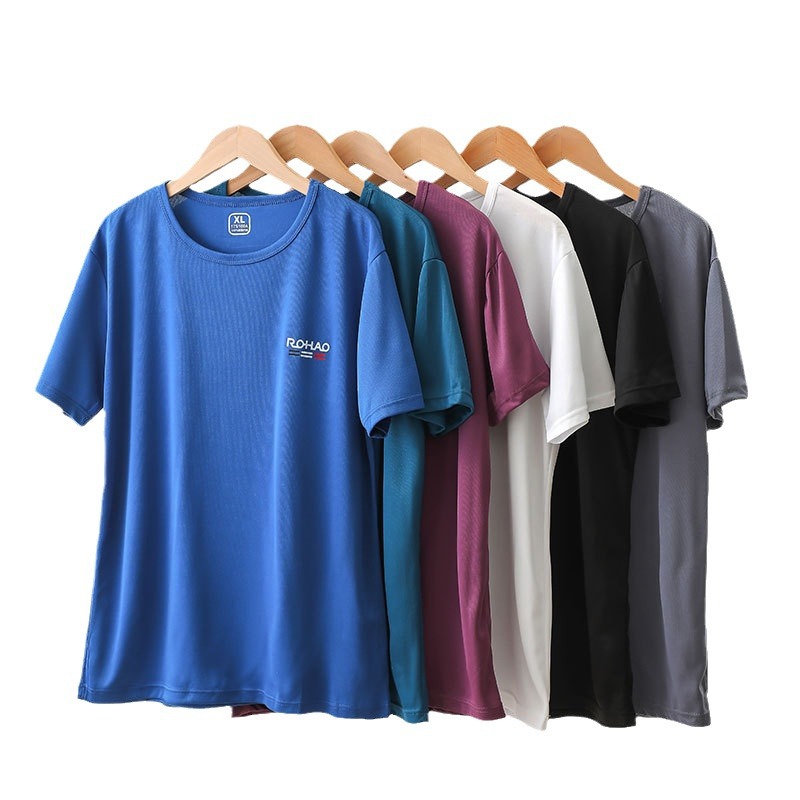 Nanren Handsome Ice Silk T-shirt Men's Quick-Drying Solid Color Short-Sleeved T-shirt Thin Sports Half Sleeve Elastic Breathable