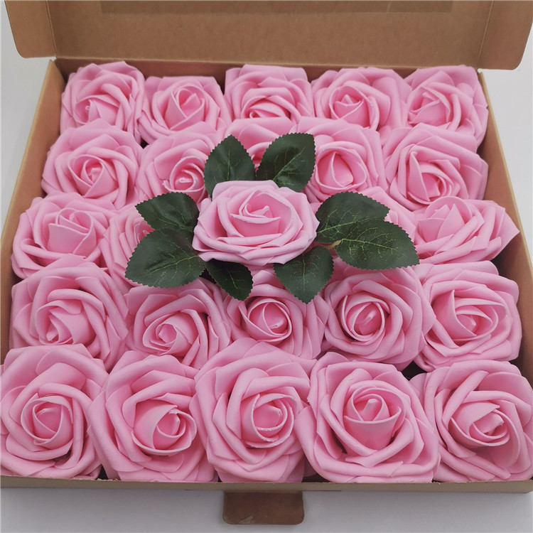 现货盒装玫瑰花25朵8cm仿真花手捧玫瑰花生日礼物 泡沫花礼盒包装