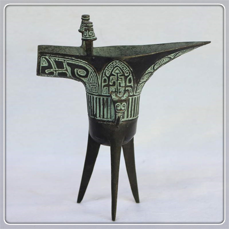 玉之星古玩青铜器酒樽仿古做旧酒爵商朝三角酒杯秦樽春秋战国仿古