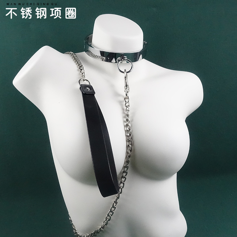 金属项圈情趣项圈男m牵引绳颈圈脖圈银色不锈钢项圈sm道具刑具
