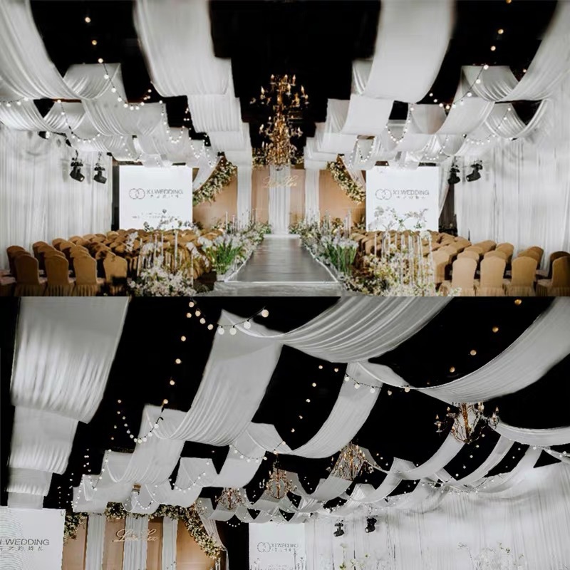 婚庆弹力布冰绸布网纱布瑞士纱装饰舞台顶部吊顶南瓜顶布幔