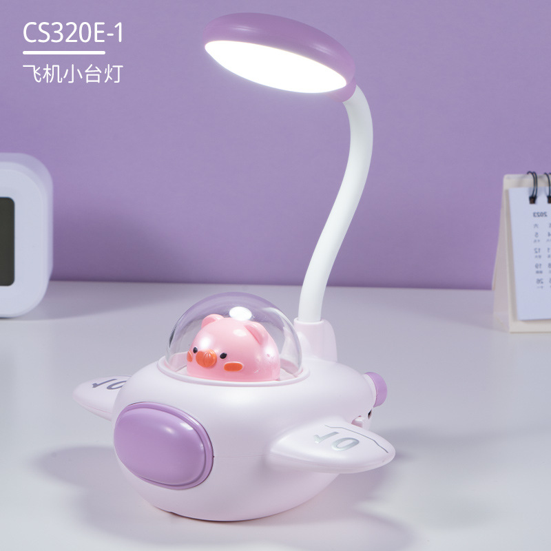 Desk Lamp Students Can Use Dormitory Desk Eye-Protection Lamp Homework Desk Lamp Study Light Cute Aircraft Bedside Lamp Charging