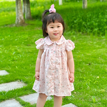 女童连衣裙2024夏季新款儿童公主裙衬衫粉兔子碎花飞飞袖女童裙子