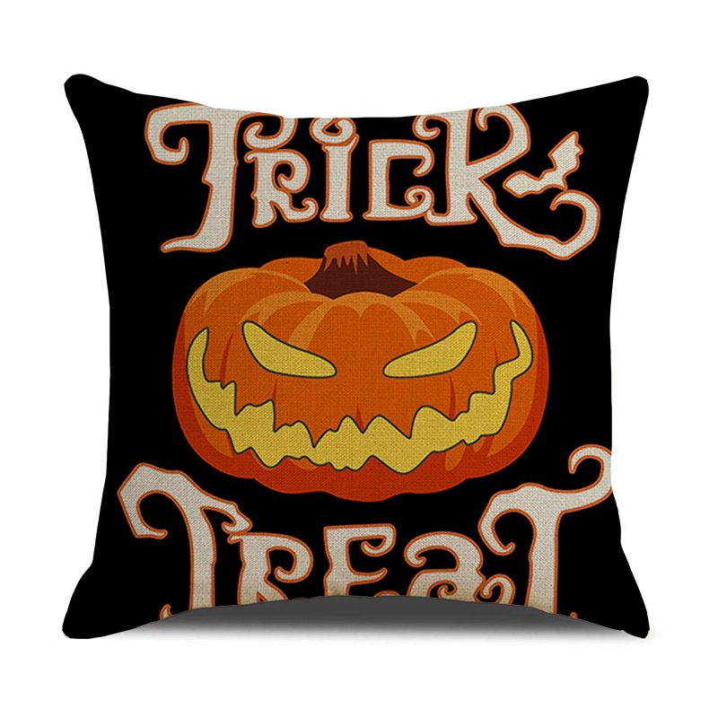 Amazon Cross-Border Linen Black and White Plaid Pumpkin Halloween Pillow Cover Printed Sofa Cushion Cover Sofa Cushion