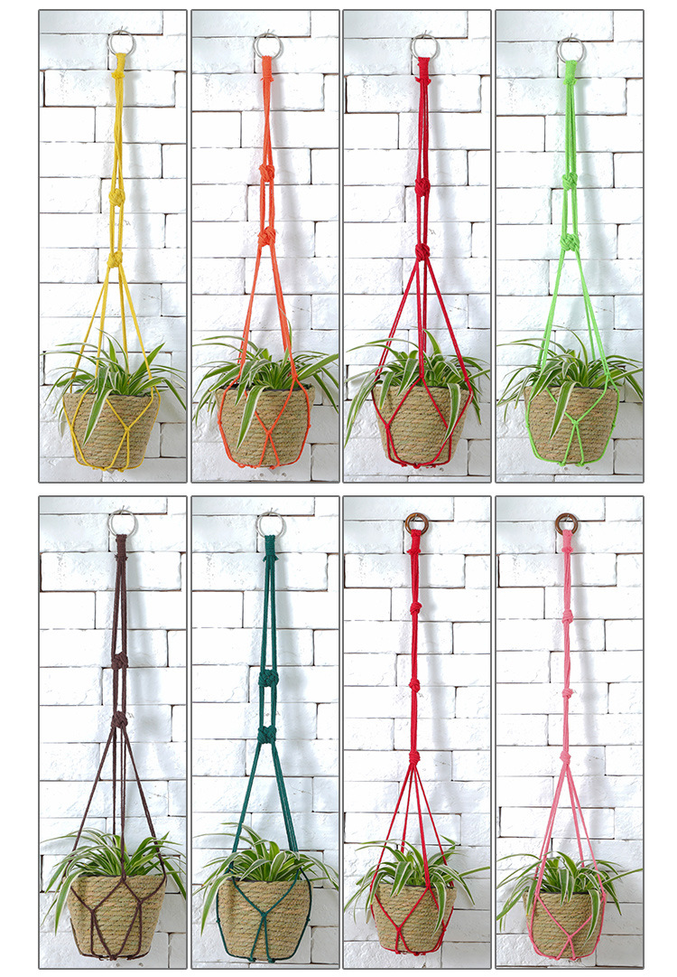 编织棉麻彩绳阳台花盆网兜 花盆吊绳 悬挂吊篮花盆 吊篮花盆跨境
