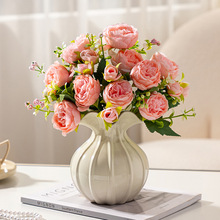 法式陶瓷大肚宽口花瓶高级感插花复古美式玫瑰客厅摆件白色奶油风
