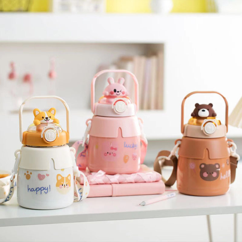A36 Big Belly Cup Animal Doll 304 Stainless Steel Thermos Cup Large Capacity Portable Thermos with Back Water Cup