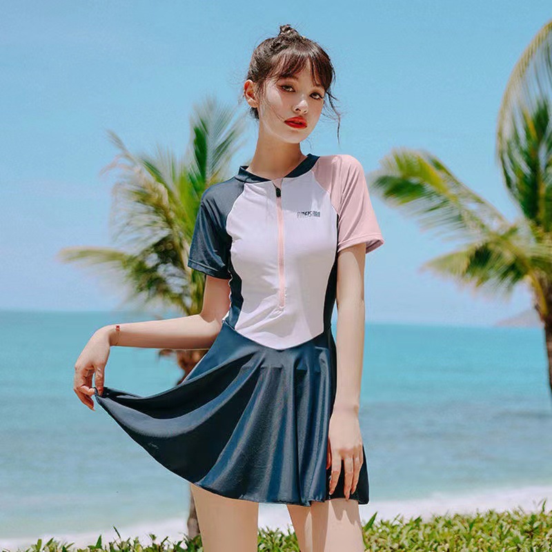 Women's Swimsuit Siamese Conservative Korean Skirt Sports and Leisure Covering Belly Thin Student Hot Spring Vacation Swimsuit Wholesale