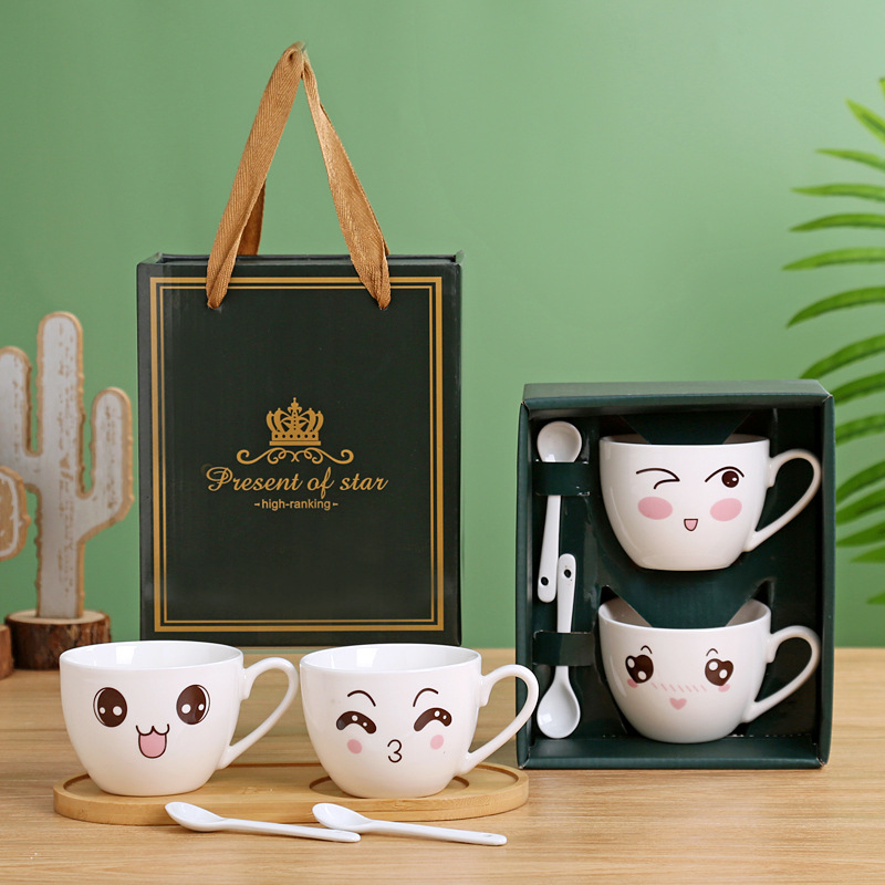 Ceramic Advertising Gift Qixi Couple Couple Cups Portable Hand Gift Box Creative Mug Breakfast Cup