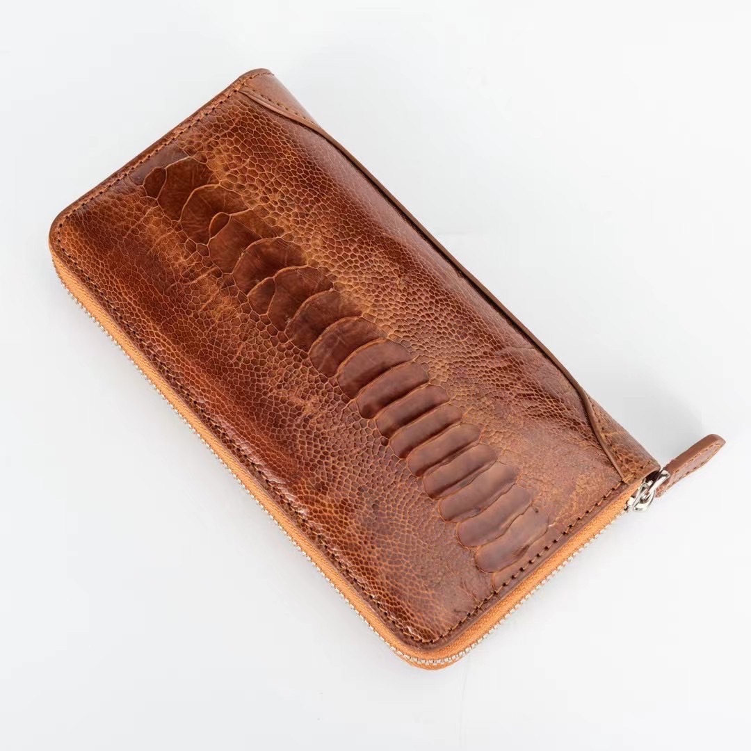 南非鸵鸟皮男女士钱包时尚休闲真鸵鸟脚皮单拉手包个性潮流手拿包