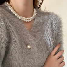 珍珠项链女高级感精致毛衣链复古气质百搭小众锁骨链饰品批发