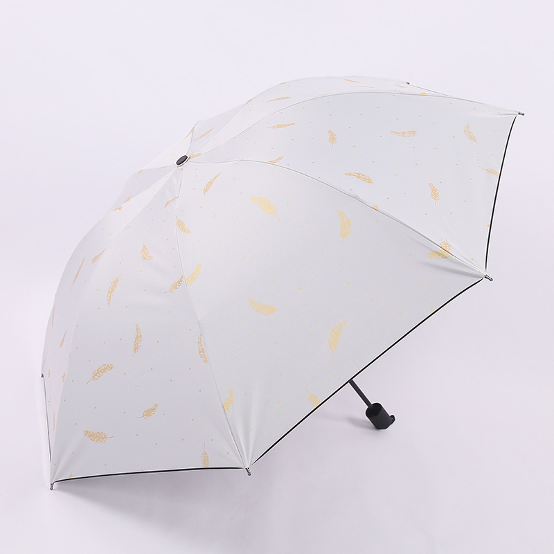 Gilding Feather Fresh Three-Fold Automatic Rain Umbrella Female Creative Folding Sun-Proof Sun Umbrella