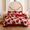 High-end 140 Cotton Digital printing Wedding celebration Four piece suit Cotton Satin marry bright red bedding household