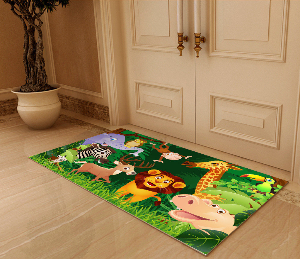 New Floor Mat Household Bedroom Kitchen Absorbent Door Mat Entry Non-Slip Paws Rubbing Floor Mat Cartoon Printed Carpet Wholesale