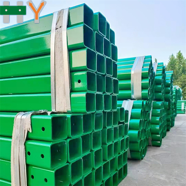 高速公路护栏镀锌 喷塑方立柱 埋地式 法兰式4-6mm方形立柱q235