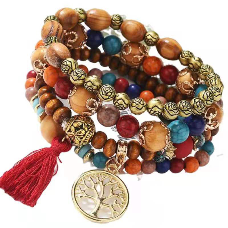 Cross-Border New Arrival Bohemian Bracelet Creative Women's Jewelry Tassel Delta Wood Beaded Ethnic Style Fashion Bracelet