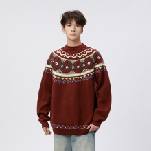 OOTD民族风图案提花针织衫外套秋冬新款费尔岛慵懒毛衣美式线衫男