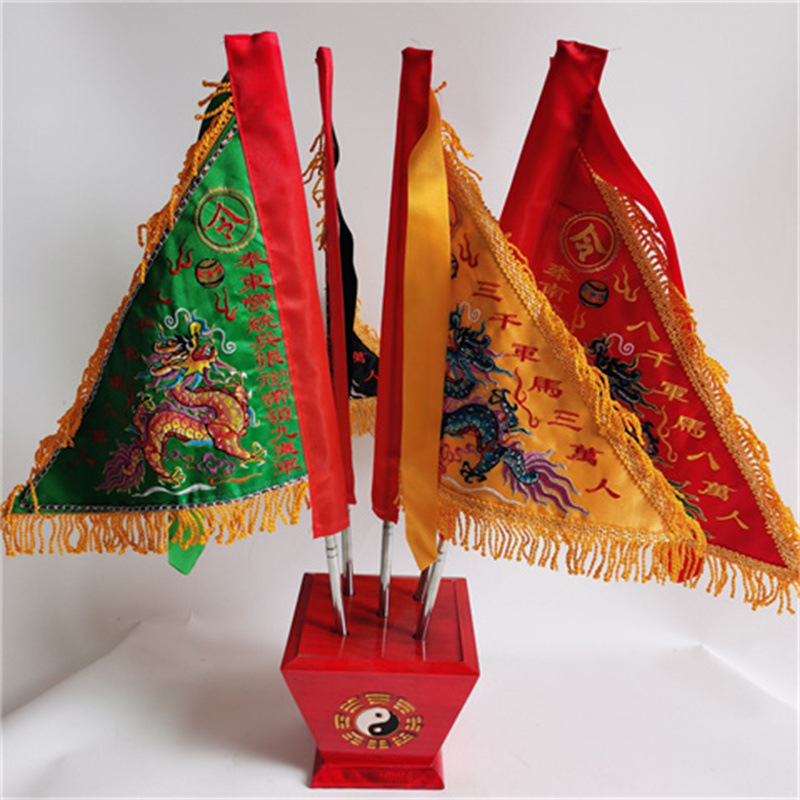 道教令旗双面刺绣五龙旗五色旗五方旗八卦斗底座旗杆五营兵马令旗
