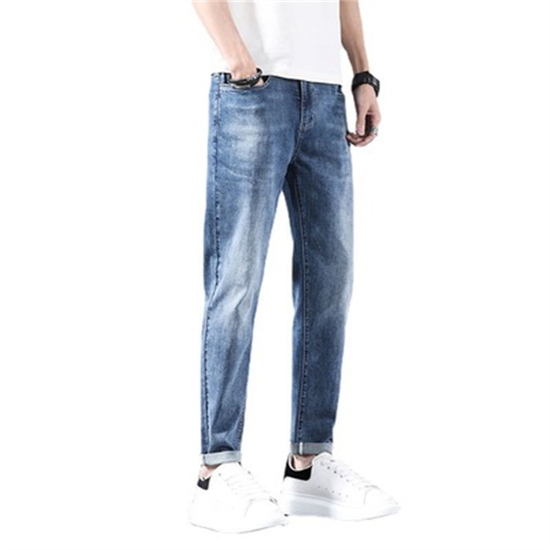 Jeans Men's 2024 Spring and Autumn New Korean Style Fashion Brand High-End Loose Straight Stretch Slim Casual Cropped Pants