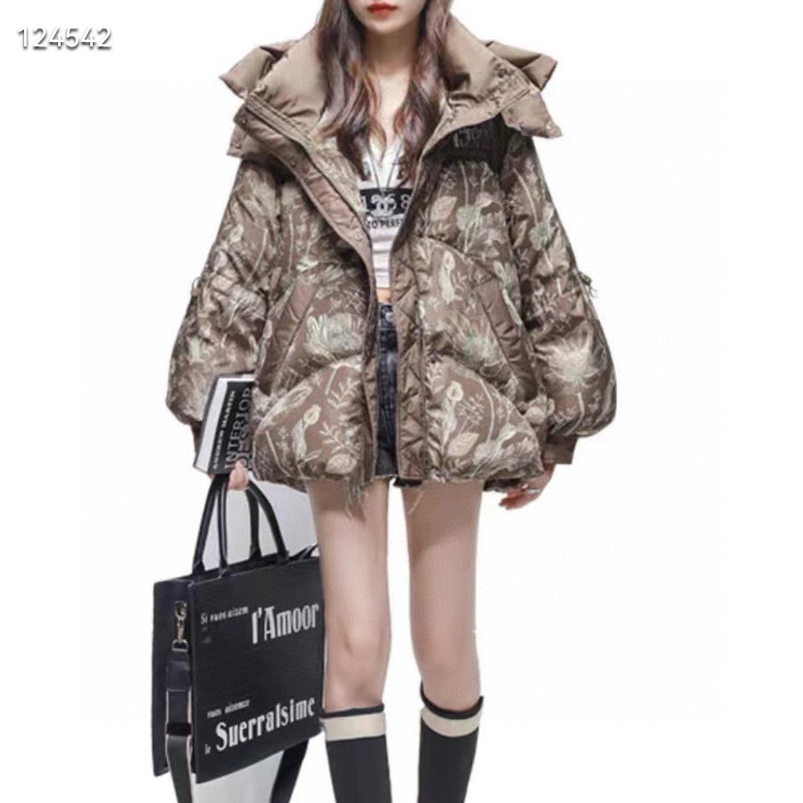 潮牌印花羽绒服女中长款2023年冬装新款时尚白鸭绒外套女加厚保暖