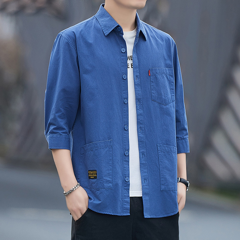 春秋季新款纯棉长袖衬衫男士港风休闲工装全棉衬衣外套宽松男装潮