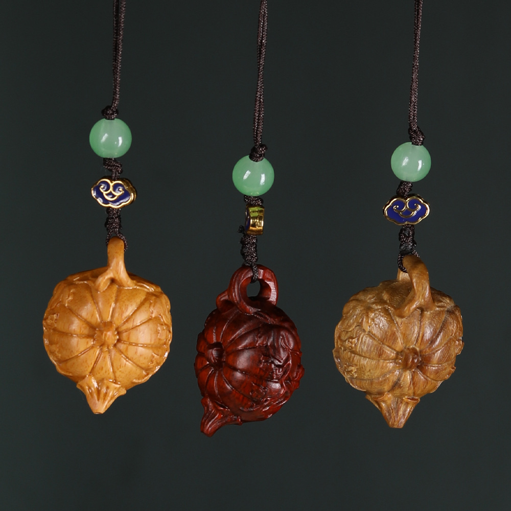 天然紫檀木南瓜把把壶手机挂链檀香木工艺品车挂件随身文玩手把壶