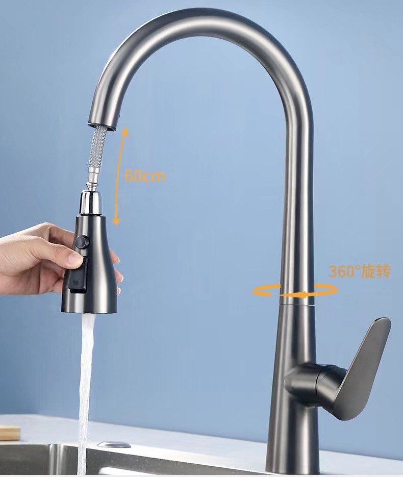 Kitchen Pull-out Faucet Hot and Cold Factory Self-Selling Stainless Steel Sink Sink Retractable Sink Faucet Water Tap