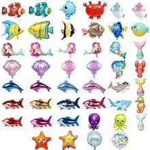 儿童美人鱼尾生日海洋动物气球装饰鲨鱼海豚气球充气派对布置批发