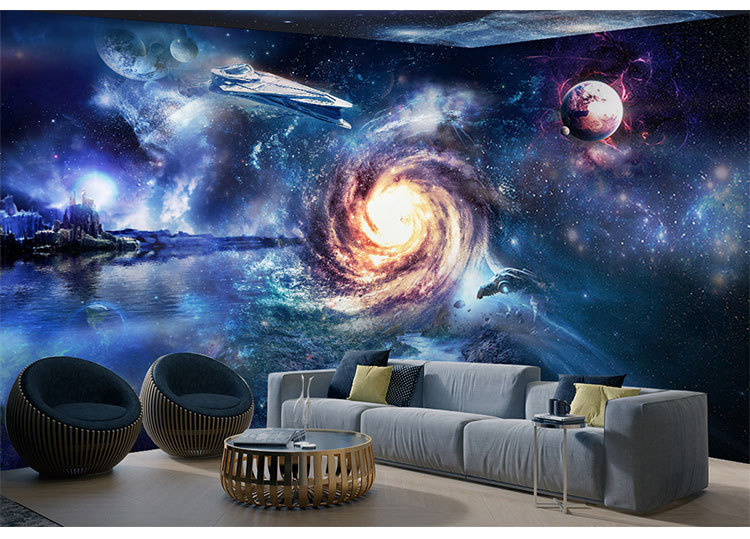 网咖酒店ktv主题3d星空吊顶壁纸布 天花板梦幻宇宙太空电竞馆墙纸