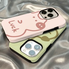 可爱小猪手机壳适用适用苹果15promax二合一iPhone14菲林壳13大孔