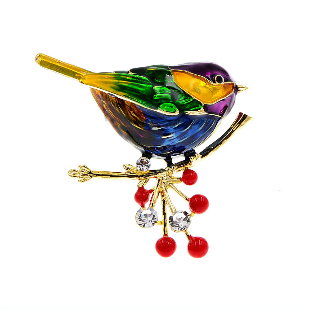 2021新款中国风小鸟胸针时尚可爱百灵鸟别针彩色画油外套胸花配饰