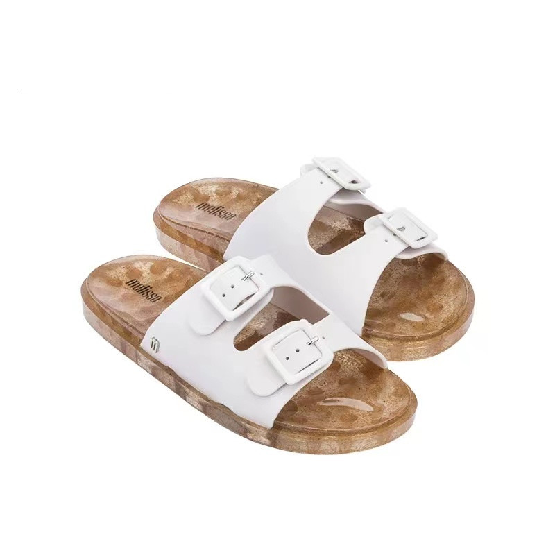 2022年夏季新款梅丽莎果冻鞋时尚女士搭扣一字拖鞋拼色平底沙滩鞋