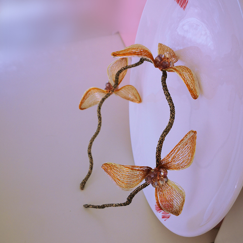 英华饰品高端发饰发箍纯手工编织铜丝金属春天花瓣绕线茜子高档