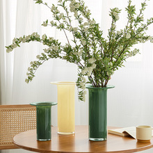 轻奢现代高级感简约创意奶玉色喇叭玻璃花瓶客厅摆件水培鲜花装饰