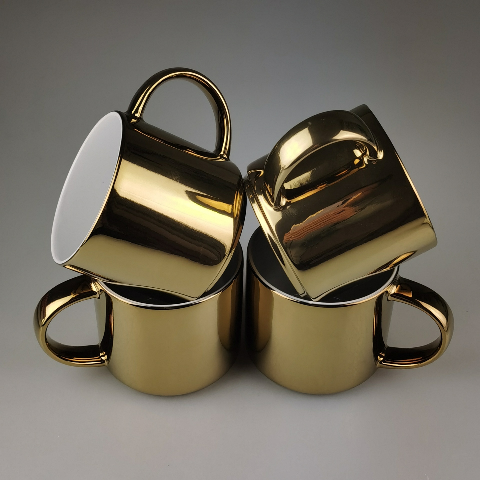 电镀杯陶瓷杯镀金马克杯金色水杯镀金咖啡杯印刷logo陶瓷杯