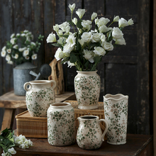 简约绿色复古陶瓷花瓶插花卉鲜花水培器皿客厅餐桌面创意摆件咖佑