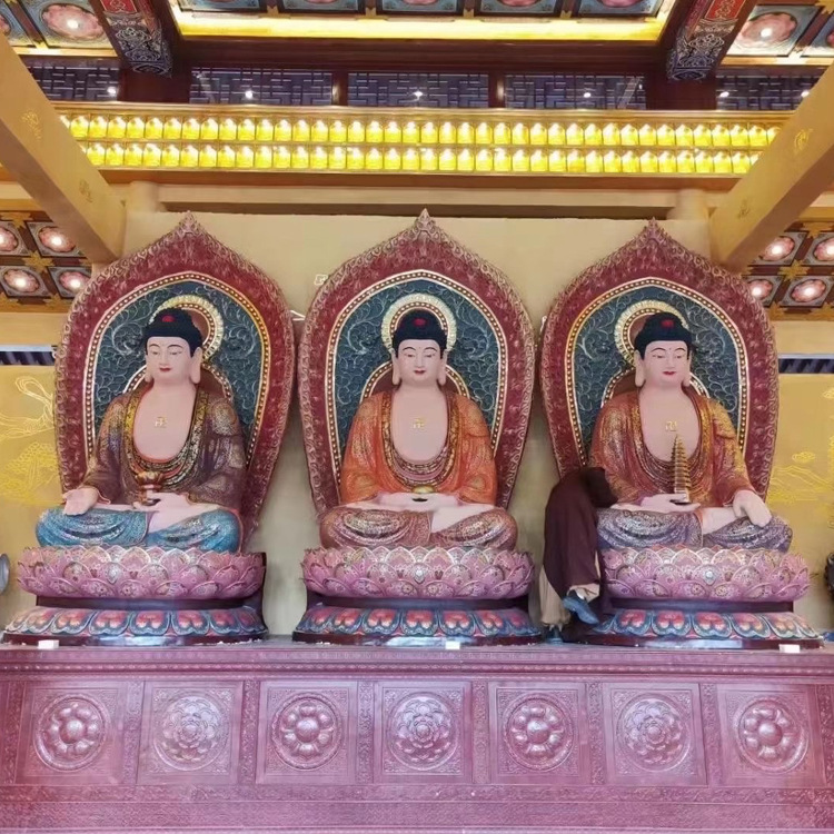 厂家定制三宝佛三圣佛西方三圣佛像寺庙供奉铜像制品铜雕鎏金彩绘