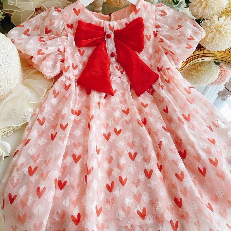 女童爱心蝴蝶结公主裙夏韩版新款洋气儿童连衣裙宝宝可爱裙子童裙