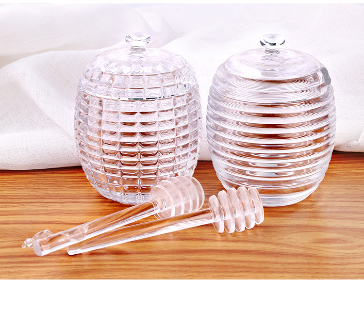 北欧ins玻璃蜂蜜储物罐加厚透明浮雕蜜糖罐带盖搅拌棒蜂蜜瓶子