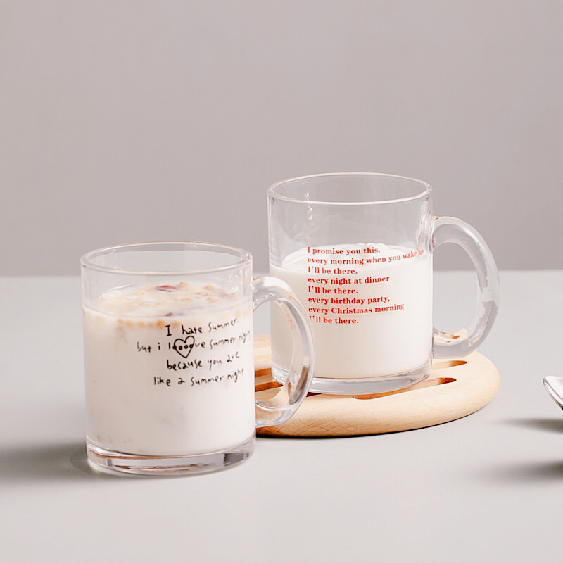 Japanese and Korean Ins Style Mug Glass English Letter Cup Milky Tea Cup Coffee Cup Milk Cup Simple
