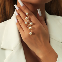 欧美时尚潮流珍珠几何戒指 个性夸张创意金色食指RING指环
