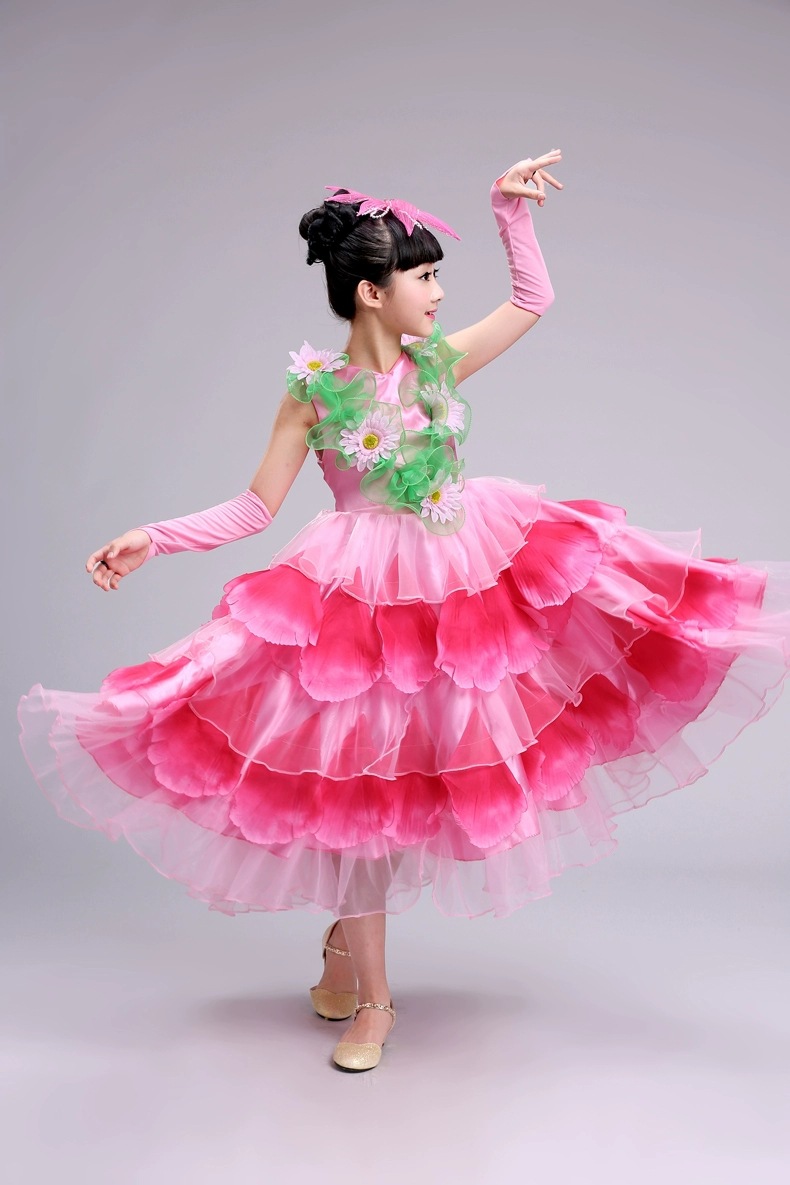 盛世花开六一舞蹈儿童女演出服 无袖开场舞大摆裙舞台装
