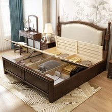 3T23批发乡村美式实木床1.8m双人床现代简约婚床主卧室家具复古简