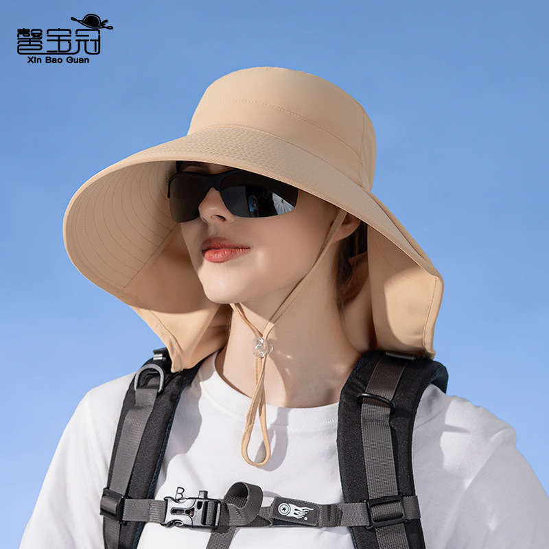 8112 Large Brim Shawl Sun Protection Hat European and American Bucket Hat Fashion Sun Hat Summer Outdoor Hat with Ponytail Hole for Women