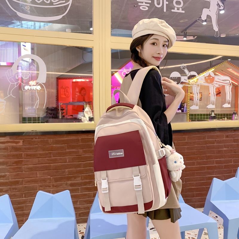 Factory Wholesale New Fashion Casual Backpack Korean Style Large Capacity Color Matching Backpack Japanese Middle School Student Schoolbag