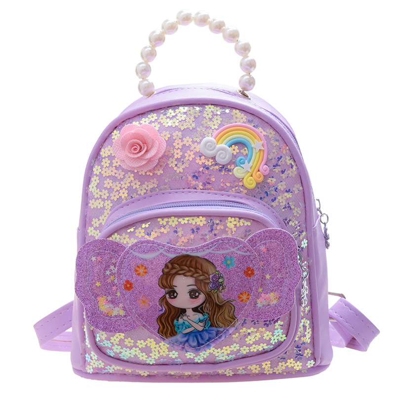 Sequined Pearl Children's Pu Bag Sweet Girl School Bag Soft Cute Foreign Style Princess Bag Good-looking Backpack