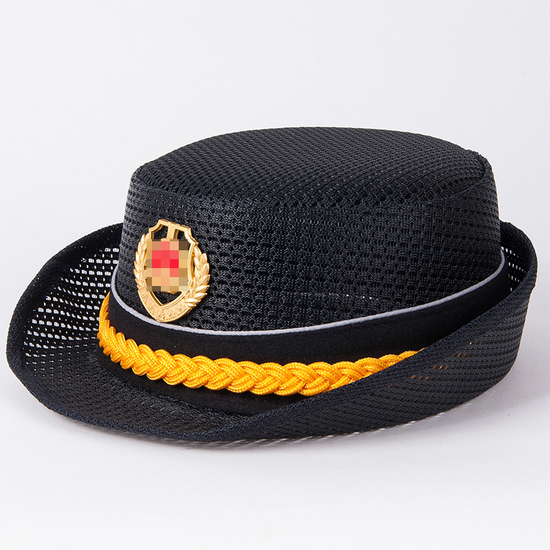 女士保安帽子黑色夏季女网眼帽保安卷檐帽物业小区白色女保安布帽