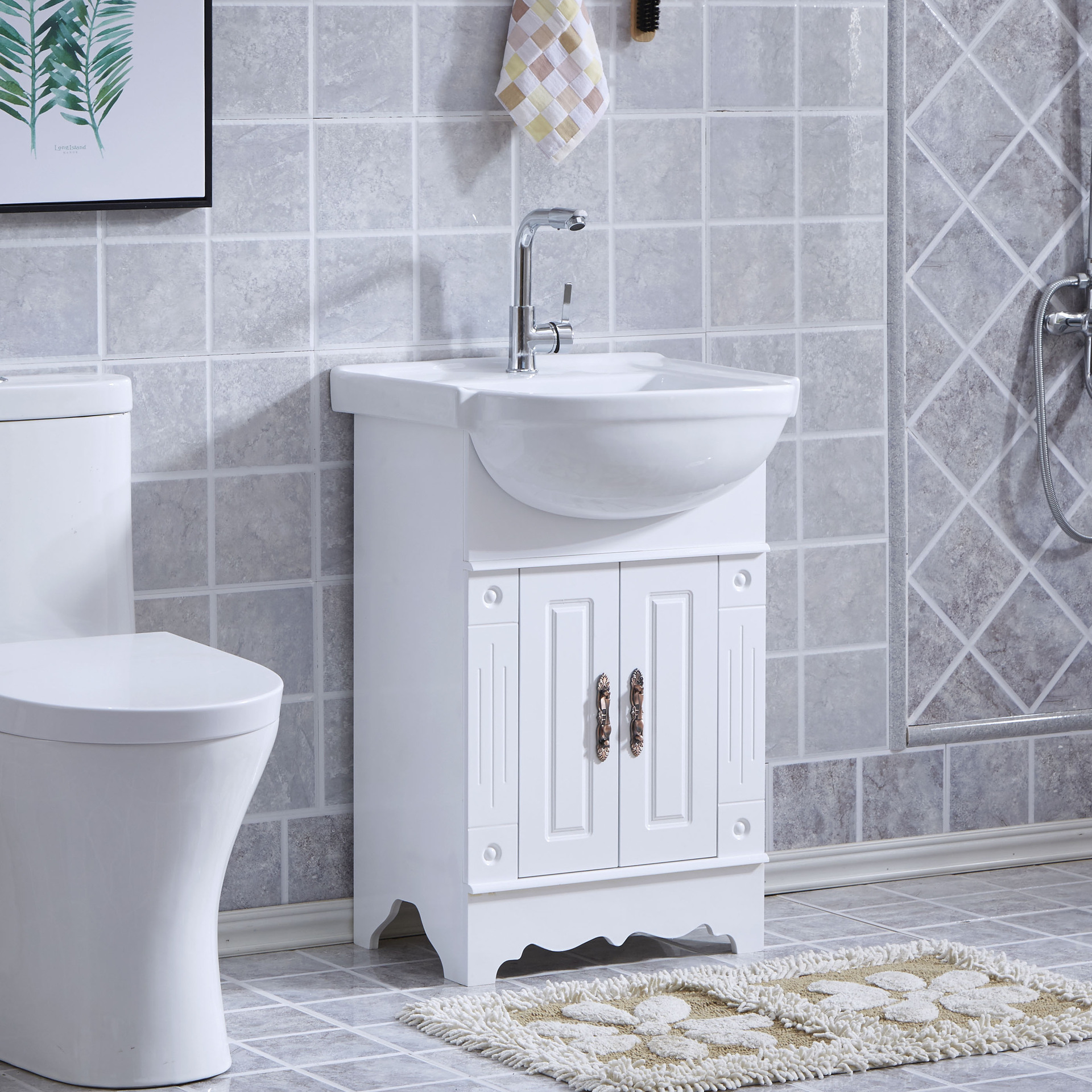 小户型卫生间洗漱台洗手盆洗脸盆柜组合现代简约pvc浴室柜落地式